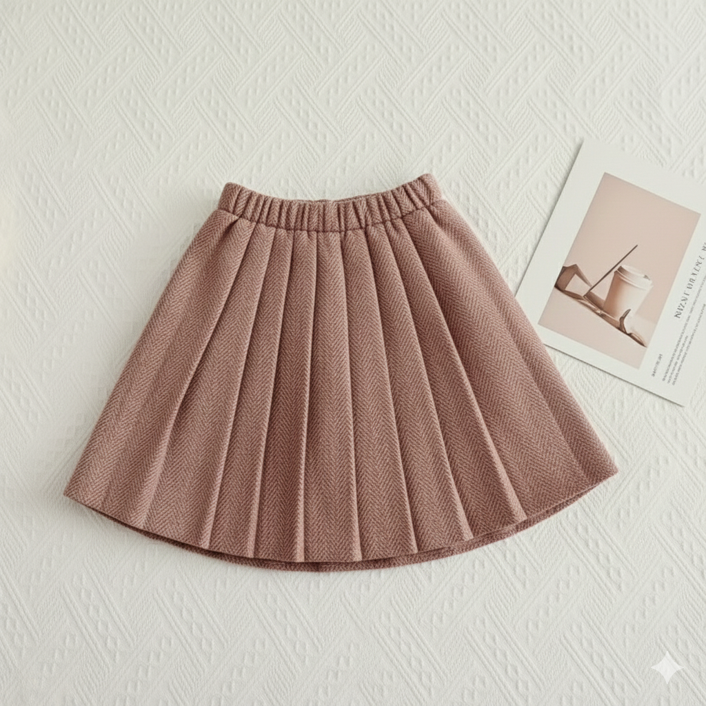 Ensemble deux pièces automne/hiver pour fille : manteau à revers en tweed décontracté et jupe plissée rétro