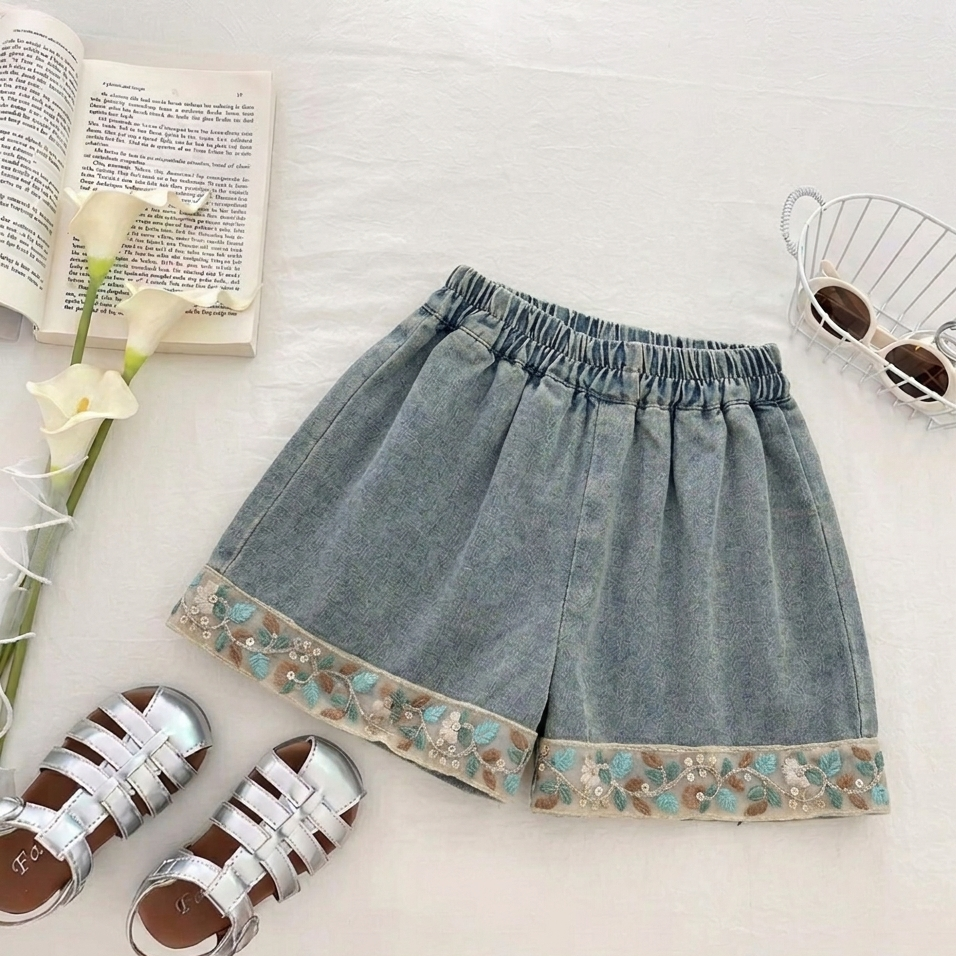 🌸 Elegant Denim Floral Set for Girls – Soft Summer Style