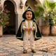 Tenue traditionnelle élégante pour bébé garçon avec cape en velours – Blanc et vert émeraude