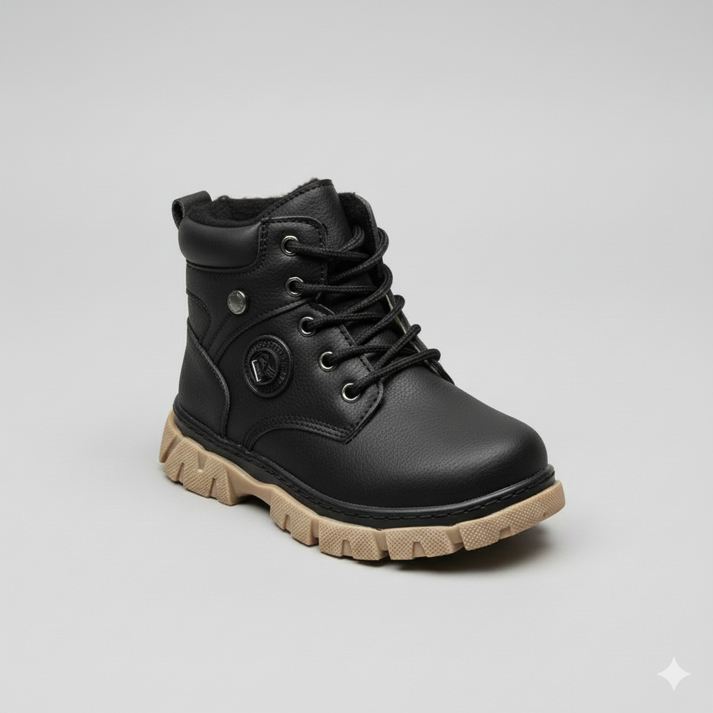 Bottines pour garçons doublées de peluche — orteils au chaud, semelles crantées antidérapantes