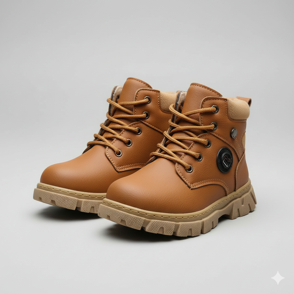 Bottines pour garçons doublées de peluche — orteils au chaud, semelles crantées antidérapantes