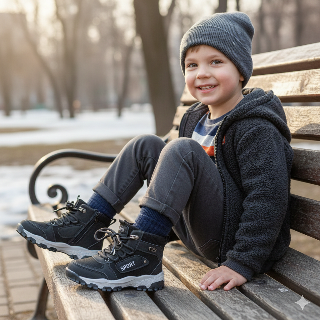 Bottines de sport pour enfants, chaussures d'hiver d'extérieur pour garçons et filles, baskets montantes antidérapantes, chaudes et confortables à lacets