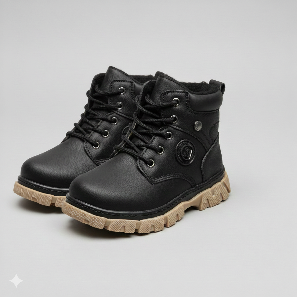 Bottines pour garçons doublées de peluche — orteils au chaud, semelles crantées antidérapantes