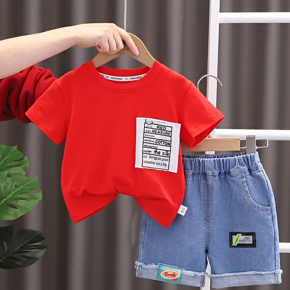 Ensemble d'été tendance pour enfants : t-shirt à lettres et short en jean, garçons/filles