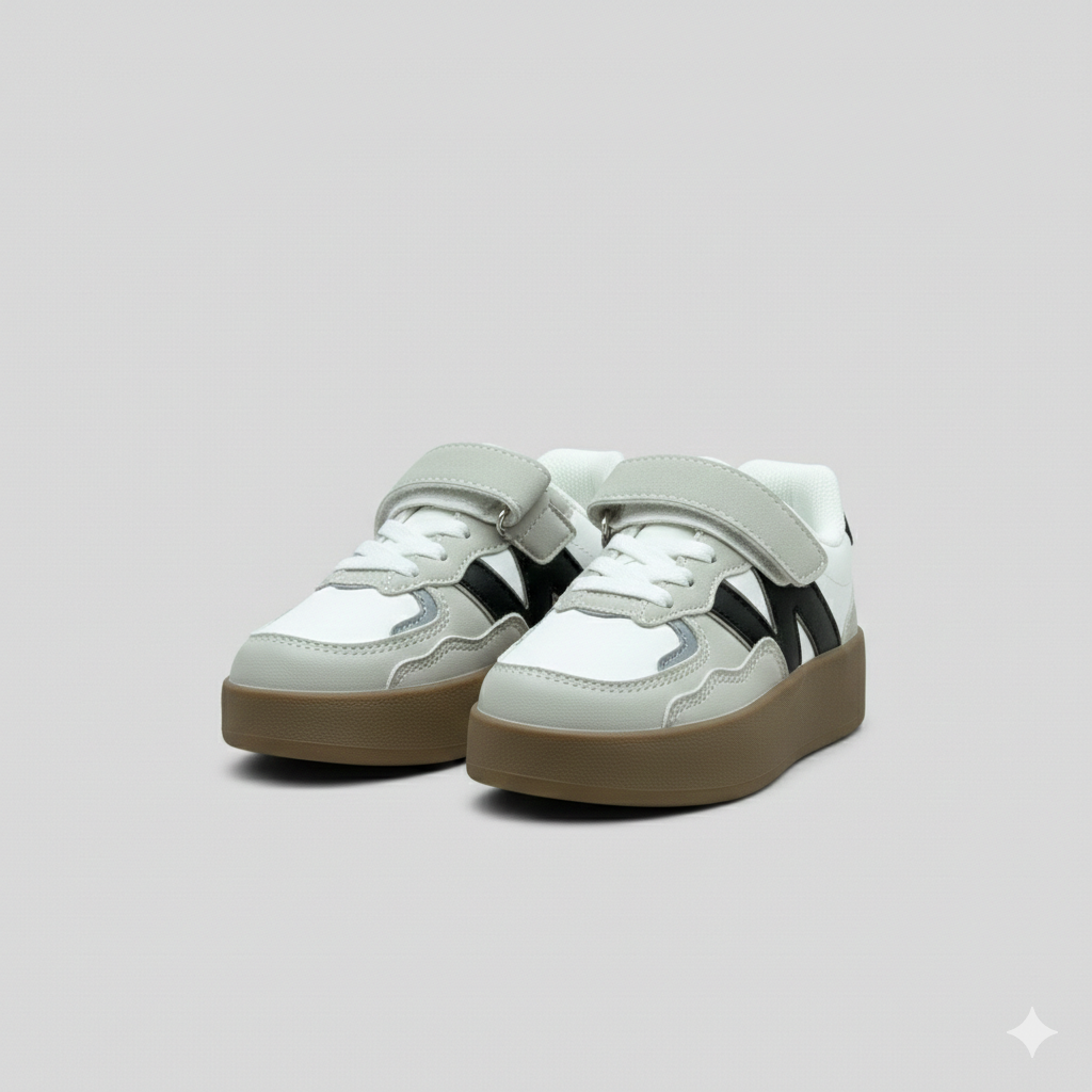 Baskets basses classiques pour enfants – Fermeture à lacets et à scratch | Chaussures résistantes pour tous les jours