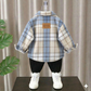Boys 3-Piece Modern Plaid Flannel Shirt, SURFLO Graphic T-shirt, and Jogger Pants Outfit Set