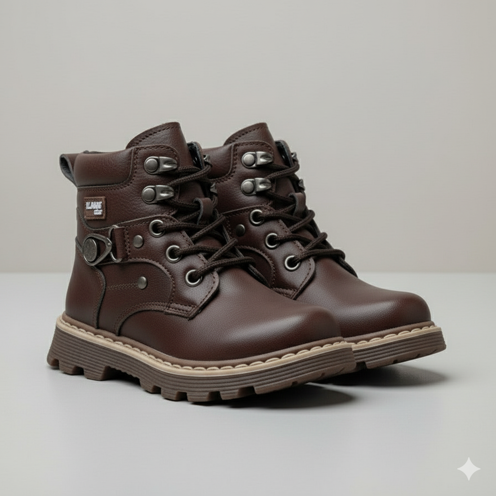 Bottines à lacets pour enfants - Fermeture éclair rapide, crochet métallique