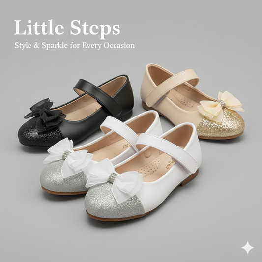🌸 Girls Elegant Bow Glitter Mary Jane Shoes – Party & Special Occasion Flats