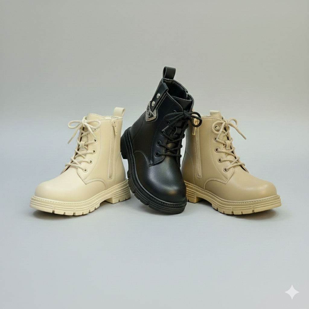 Girls’ Stylish Lace-Up Ankle Boots with Non-Slip Sole