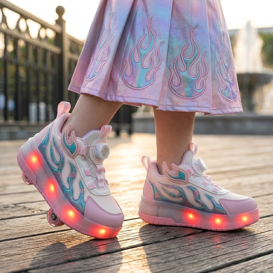 Unisex LED Roller Sneakers – Light-Up Wheels Shoes with Dial Fit System