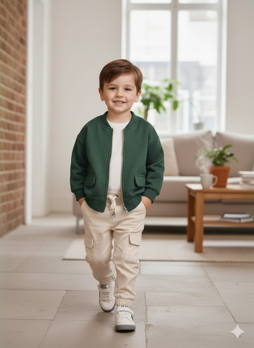 Stylish Baby Boy Suede Jacket & Cargo Pants Set – Cozy & Trendy Outfit for All Seasons