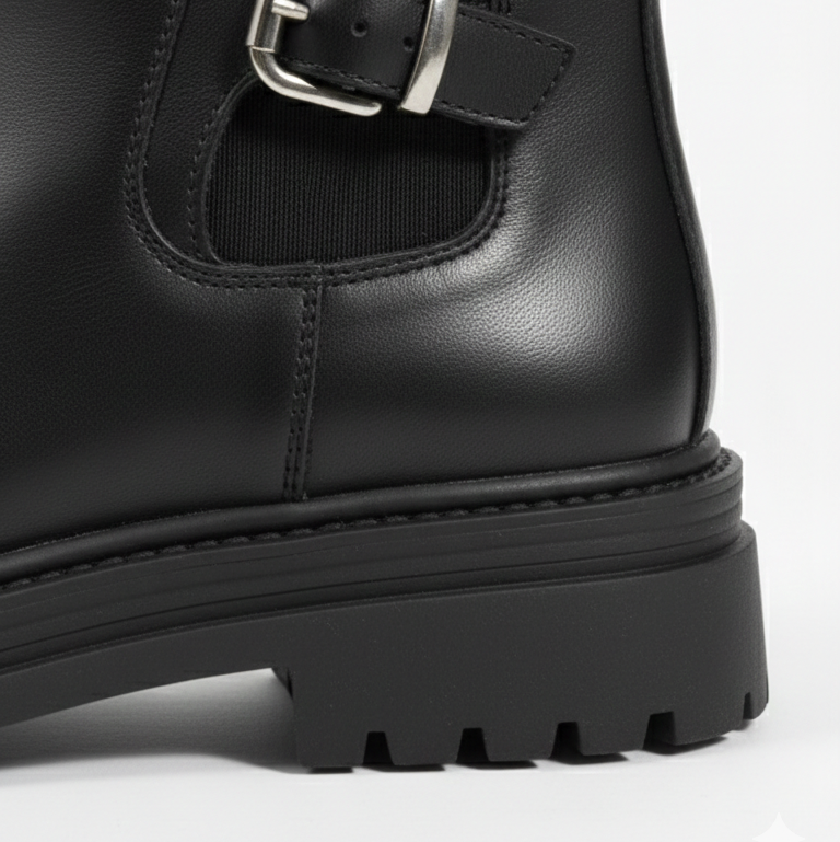 Girls’ Black Buckle Ankle Boots with Chunky Sole