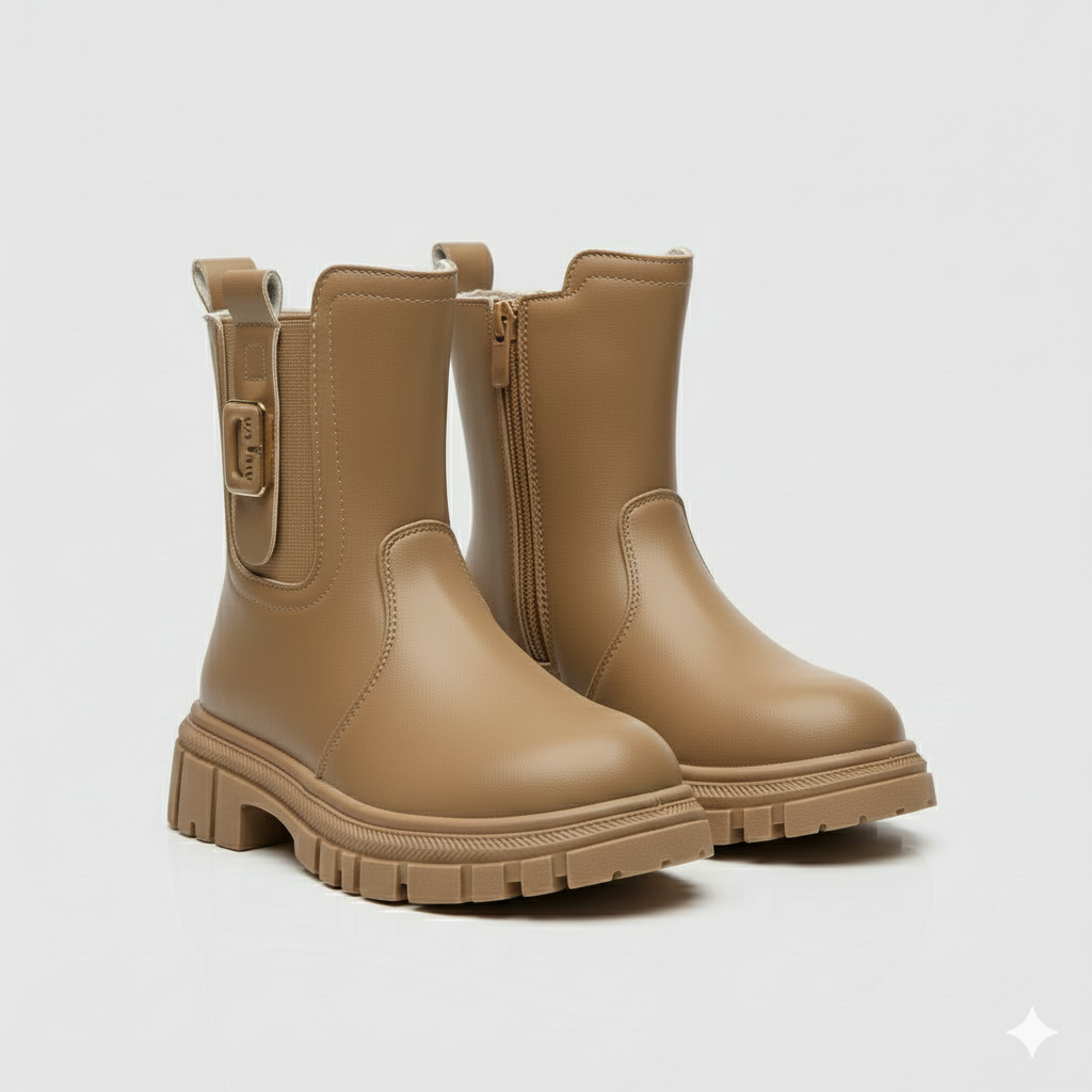 « Bottes d'hiver tendance pour enfants – Bottes chaudes en cuir antidérapantes avec semelle épaisse pour filles »