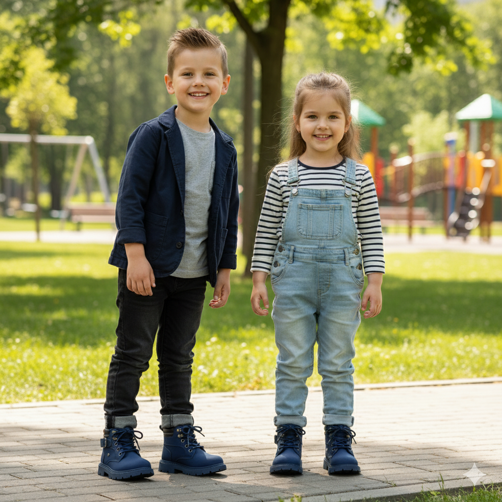 Bottes pour enfants antidérapantes - Semelle crantée, lacets et boucle 