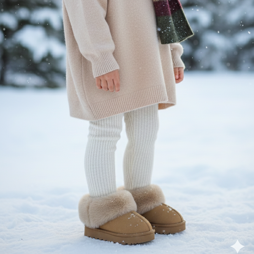 Girls Faux Fur Winter Boots – Warm, Soft & Anti-Slip Cozy Shoes