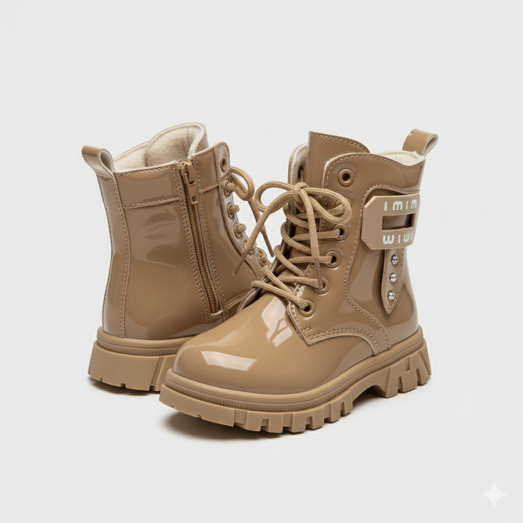 « Bottes vernies brillantes et élégantes pour filles, bottes d'hiver chaudes et confortables pour enfants »