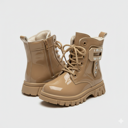 « Bottes vernies brillantes et élégantes pour filles, bottes d'hiver chaudes et confortables pour enfants »