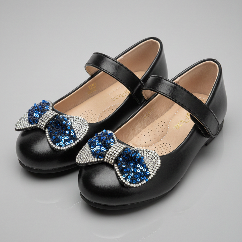 Princess Bow Mary Jane Shoes – Elegant Sparkle for Little Girls ✨