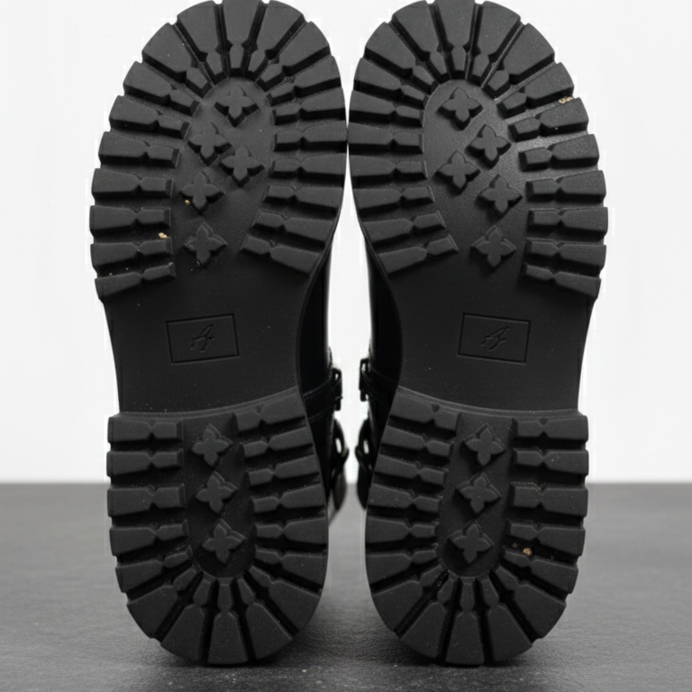 Girls’ Black Buckle Ankle Boots with Chunky Sole