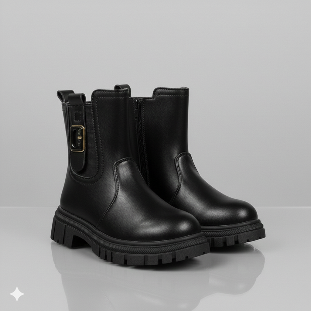 « Bottes d'hiver tendance pour enfants – Bottes chaudes en cuir antidérapantes avec semelle épaisse pour filles »