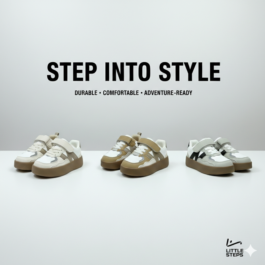 Baskets basses classiques pour enfants – Fermeture à lacets et à scratch | Chaussures résistantes pour tous les jours