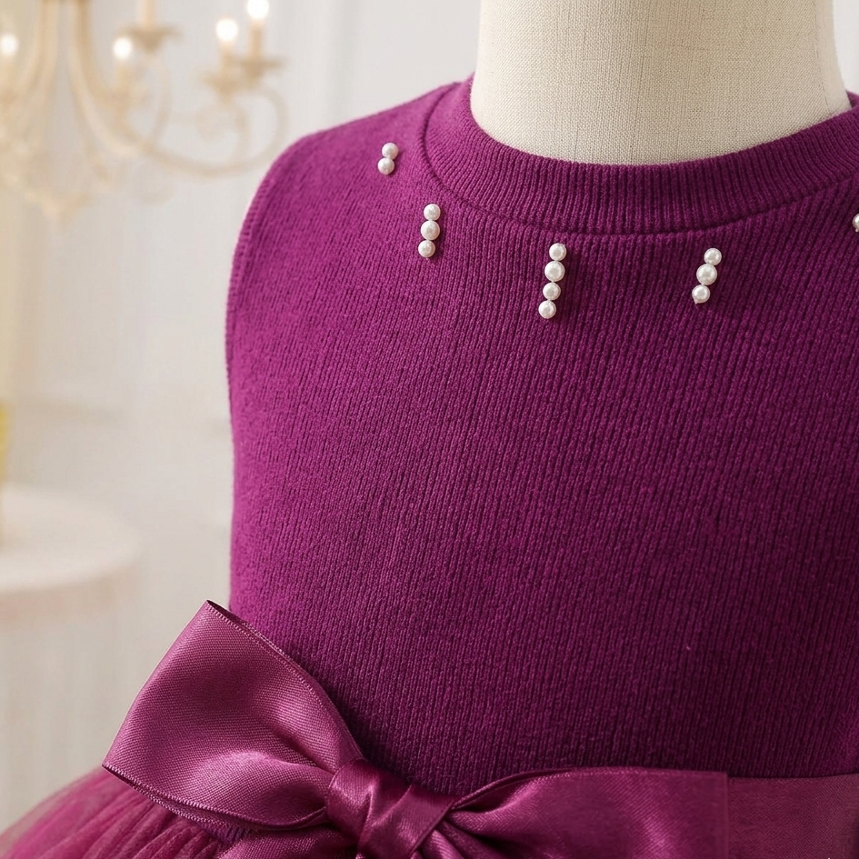 Elegant Berry Tulle Party Dress for Girls