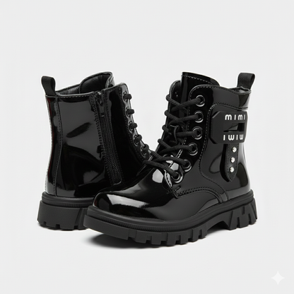 "Girls Stylish Shiny Patent Boots, Comfortable Warm Winter Boots for Kids"