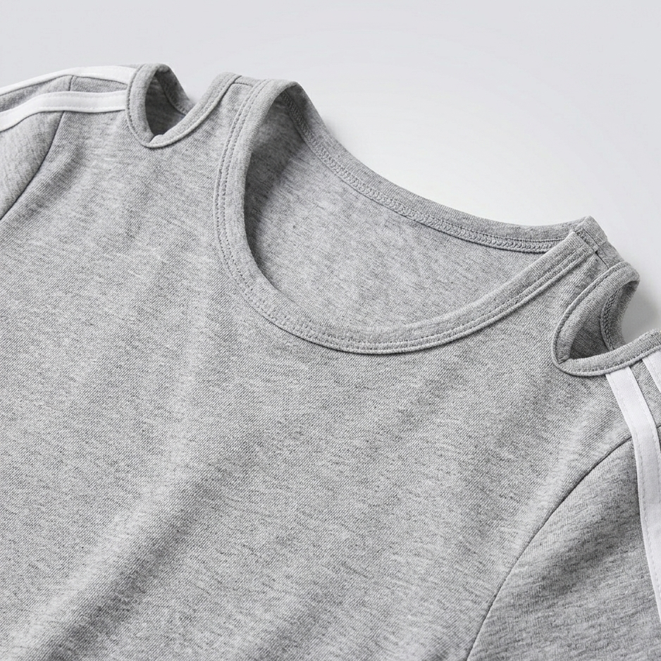 Girls’ Light Grey Side-Stripe Midi Dress with Short Sleeves