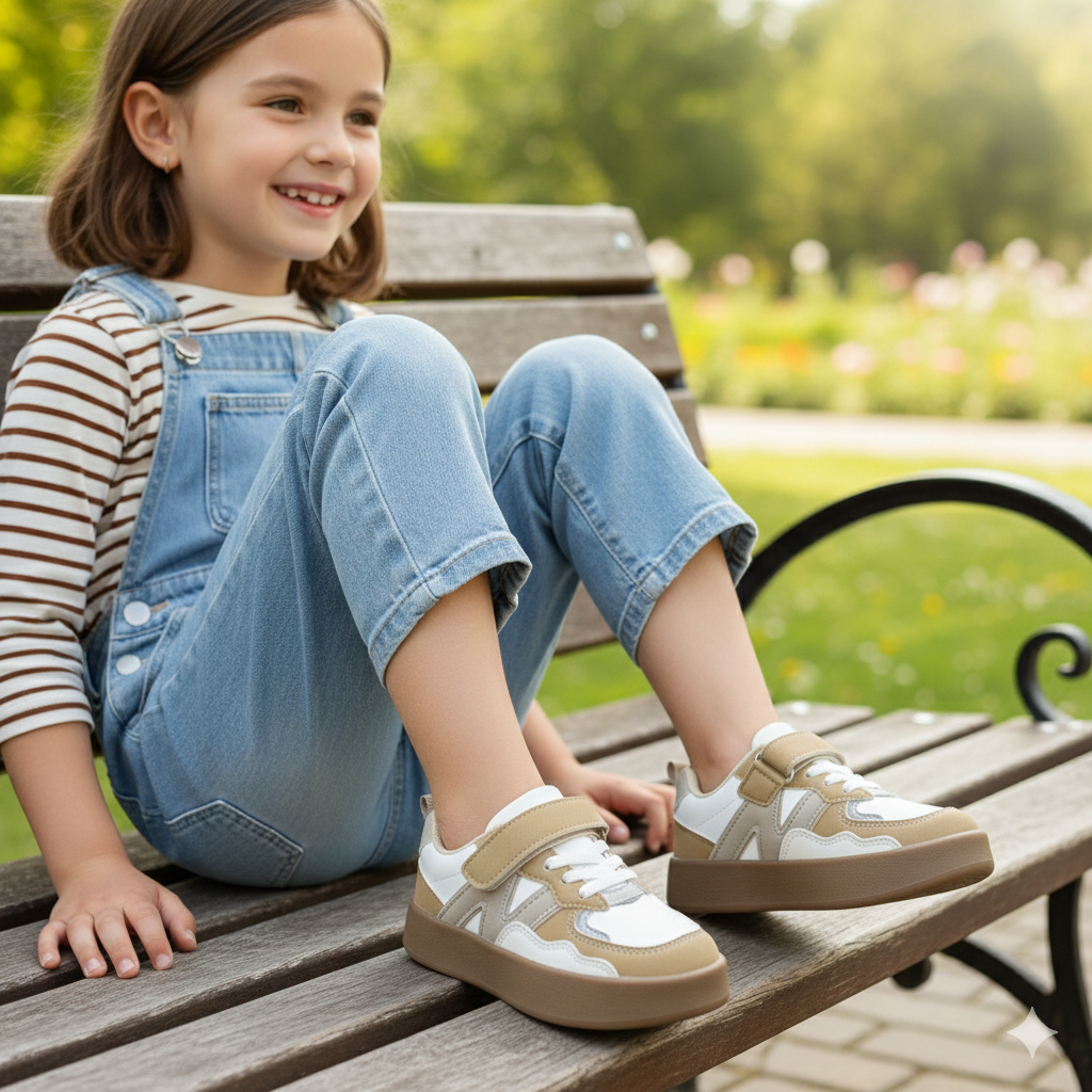 Baskets basses classiques pour enfants – Fermeture à lacets et à scratch | Chaussures résistantes pour tous les jours