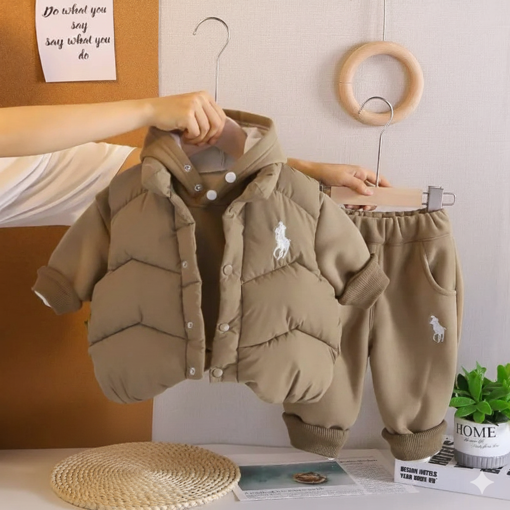 Ensemble sweat-shirt à capuche d'hiver pour enfants, nouveau style, vêtements d'hiver pour bébé garçon, plus gilet épais en velours, ensemble trois pièces
