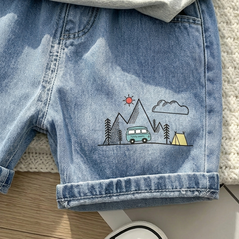 Ensemble tenue d'été pour enfants Chemise à rayures en coton et short Vêtements doux et respirants pour garçons 