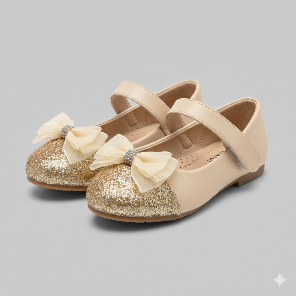 🌸 Girls Elegant Bow Glitter Mary Jane Shoes – Party & Special Occasion Flats
