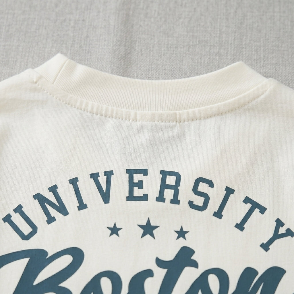Boys Boston Varsity Graphic T-Shirt & Denim Shorts Set – Casual Summer Outfit