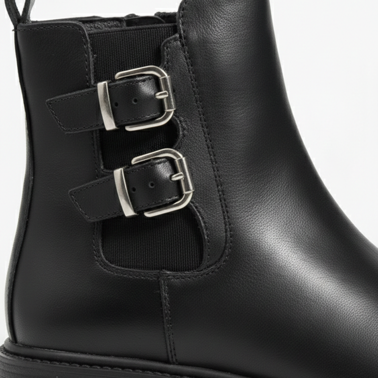 Girls’ Black Buckle Ankle Boots with Chunky Sole