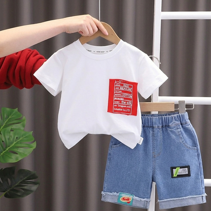 Ensemble d'été tendance pour enfants : t-shirt à lettres et short en jean, garçons/filles