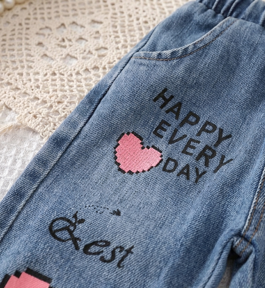 💖 Ensemble 3 Pièces Chic pour Fille – Chemise Rayée Rose, Haut Blanc & Jean Tendance 💖