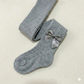 Girls Ribbed Bow Tights – Soft Cotton Blend Knee-Length Stockings