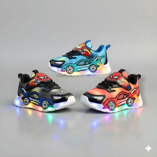 Children’s Light-Up Sneakers with Hero Print, Comfortable LED Running Shoes for Boys
