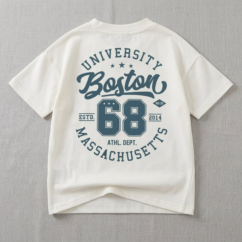 Boys Boston Varsity Graphic T-Shirt & Denim Shorts Set – Casual Summer Outfit