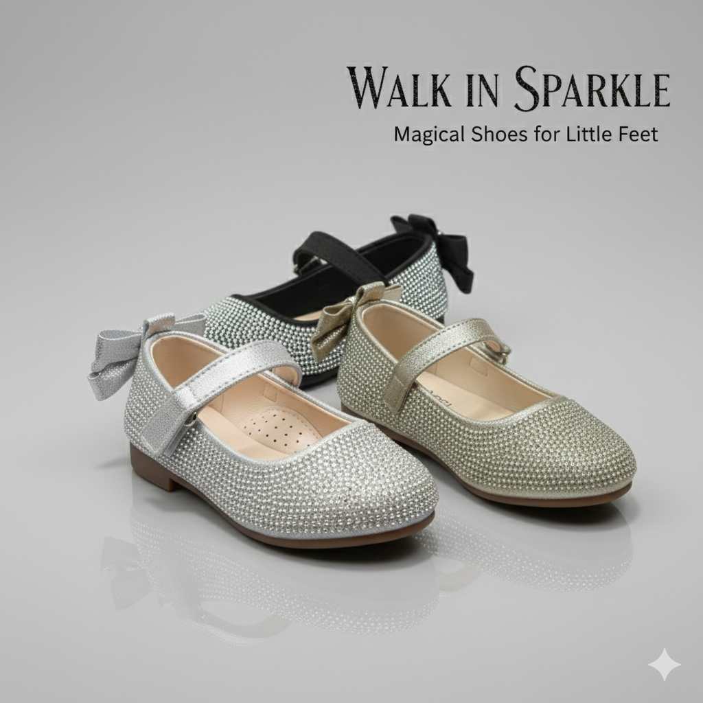 Ballerines Mary Jane à paillettes pour filles avec nœud – Chaussures de fête élégantes à strass