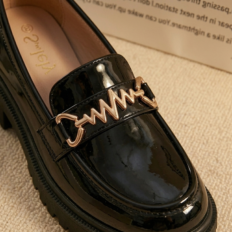 Midnight Gloss Platform Loafers for Girls