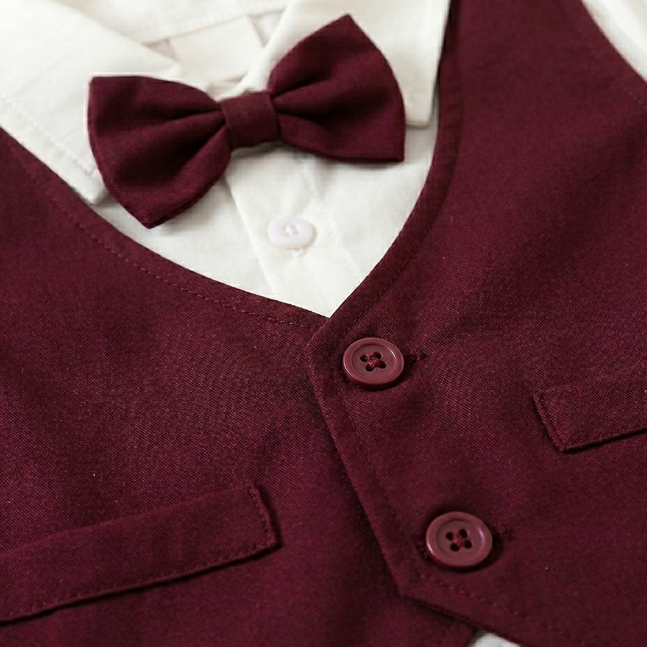 Boys Formal Outfit Set – Elegant Shirt, Vest & Shorts with Bow Tie