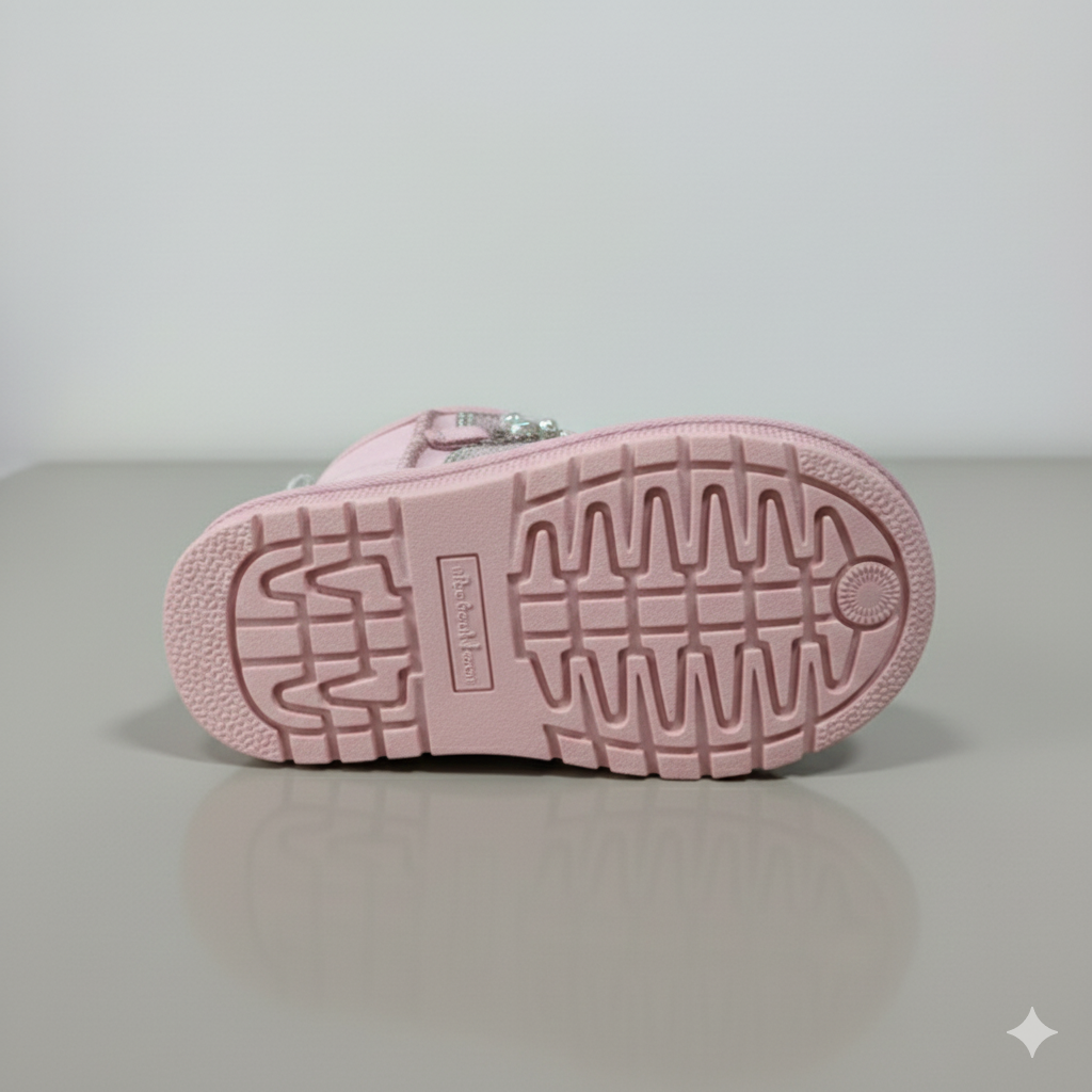 Bottes d'hiver à paillettes pour enfants avec perles – Chaussures montantes chaudes et antidérapantes doublées de fourrure pour filles,