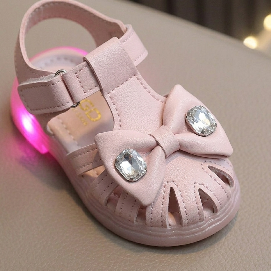 Sandales lumineuses LED pour filles – Jolies chaussures d'été à nœud avec semelle lumineuse