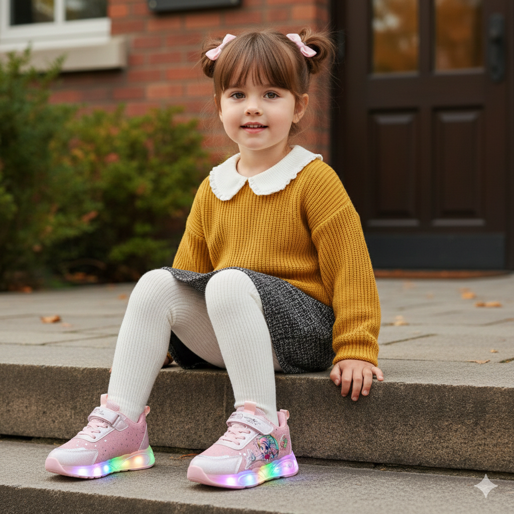 Girls Glitter Velcro Sneakers - Fast On, Strap+Laces Secure