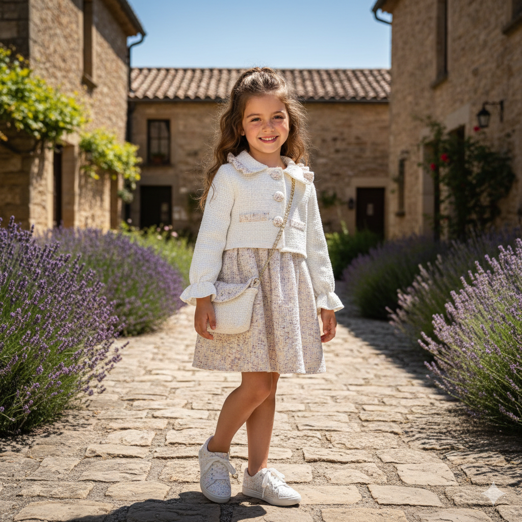 🌸 Ensemble d'hiver élégant pour fille – Manteau doux, robe à carreaux et mini sac 🌸