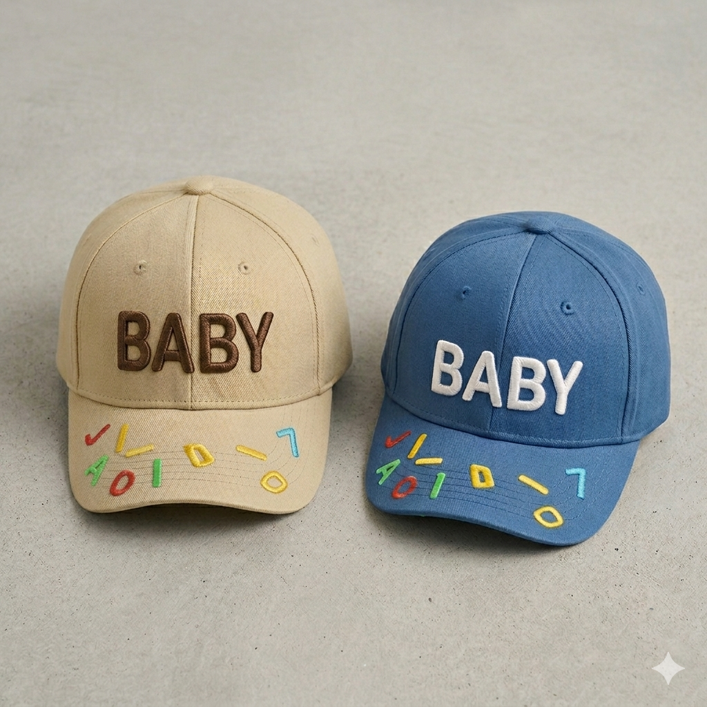Ensemble d'été en coton « BABY » pour garçon avec casquette assortie – Disponible en bleu et beige