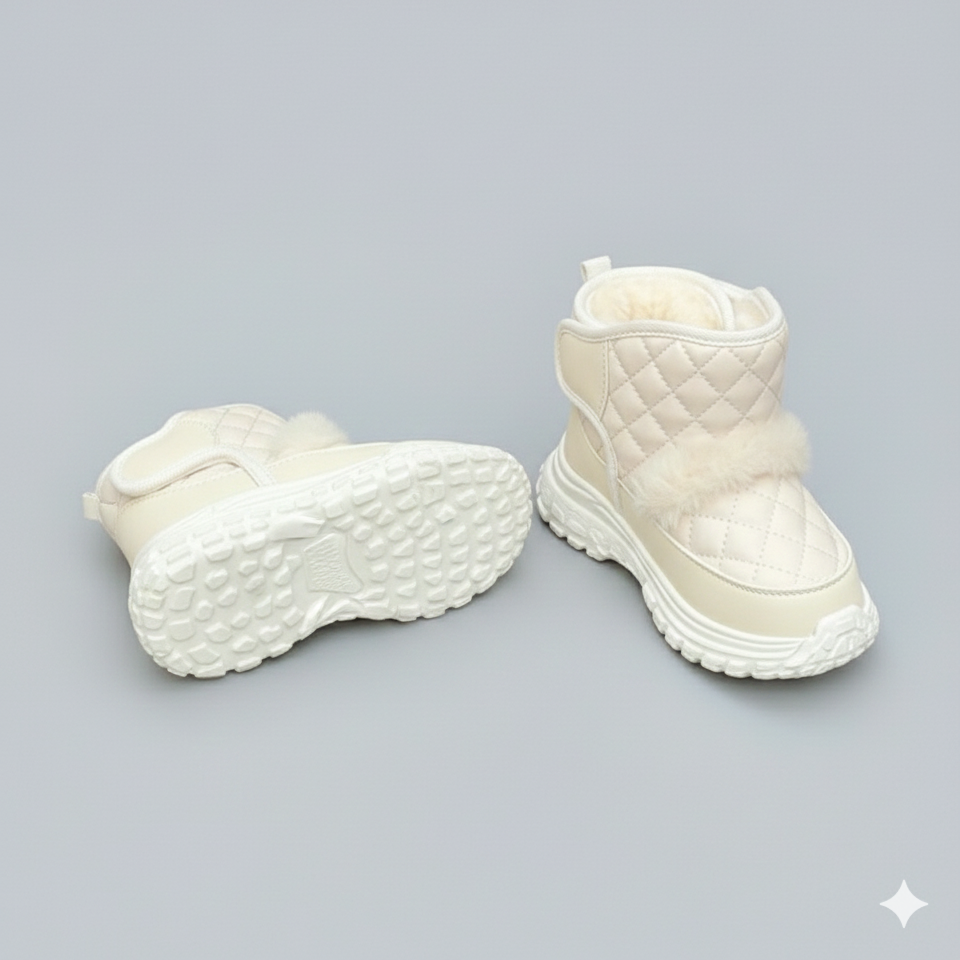 Bottes de neige d'hiver pour tout-petits – Bottines chaudes doublées de fausse fourrure avec tige matelassée, chaussures d'extérieur résistantes à l'eau avec semelle souple antidérapante pour filles et garçons