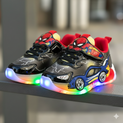 Baskets lumineuses pour enfants avec imprimé héros, chaussures de course LED confortables pour garçons
