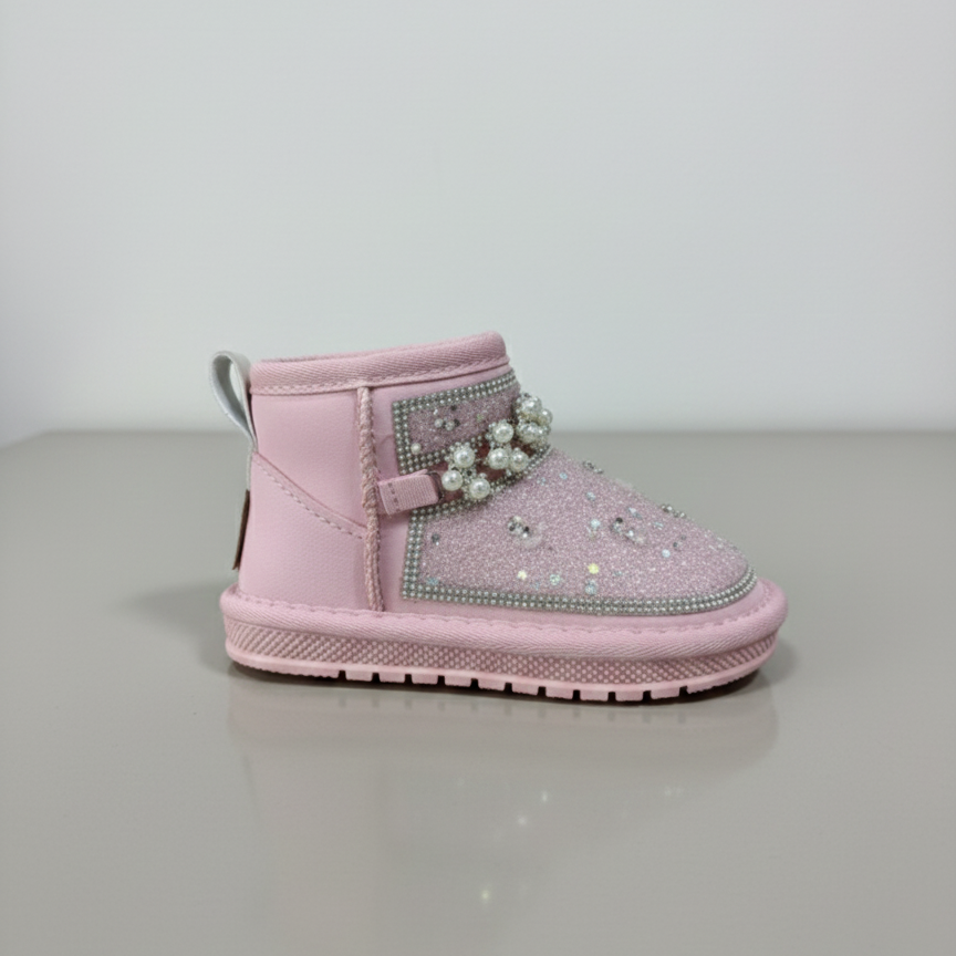 Bottes d'hiver à paillettes pour enfants avec perles – Chaussures montantes chaudes et antidérapantes doublées de fourrure pour filles,